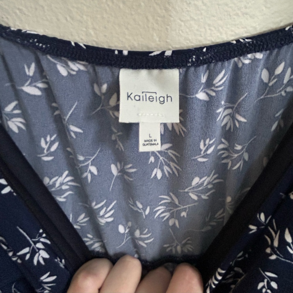 Kaileigh Sleeveless Faux Wrap Side Tie Navy White Floral V Neck Mini Dress Large - Picture 4 of 5
